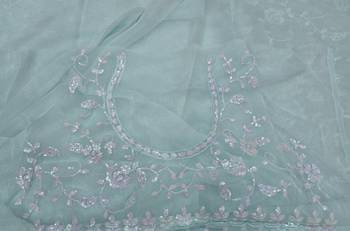 sky blue color shimmer fabric bollywood looks sequins work saree 5