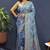Blue banarasi silk blend saree with zari floral weaving