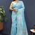 Sky blue banarasi silk blend saree with zari floral weaving
