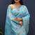 Sky blue banarasi silk blend saree with zari floral weaving