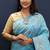 Sky blue banarasi silk blend saree with zari floral weaving