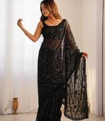 black color shimmer fabric bollywood looks sequins work saree