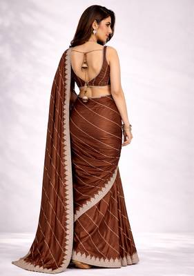 brown color crepe ready to wear partywear saree 5