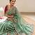 Teal Color Beads And Embroidery Work Satin Saree
