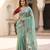 Teal Color Beads And Embroidery Work Satin Saree