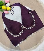 Plum rayon silk blend navratri halter neck blouse