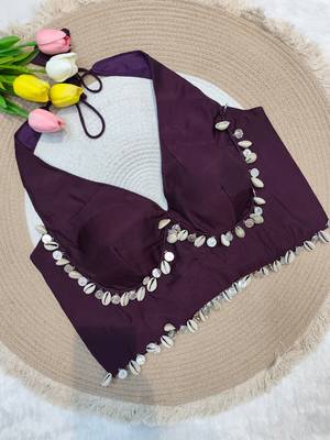 Plum rayon silk blend navratri halter neck blouse 2