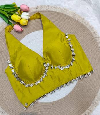Lime green rayon silk blend navratri halter neck blouse 2