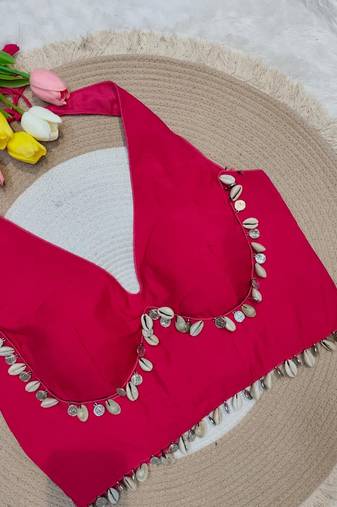 Rani pink rayon silk blend navratri halter neck blouse