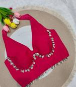 Rani pink rayon silk blend navratri halter neck blouse