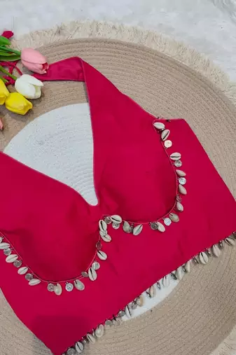 Rani pink rayon silk blend navratri halter neck blouse