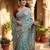 Sky Blue Color Beads And Embroidery Work Satin Saree