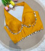 Yellow rayon silk blend navratri halter neck blouse