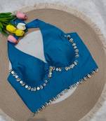 Blue rayon silk blend navratri halter neck blouse