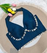 Navy blue rayon silk blend navratri halter neck blouse