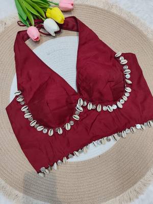 Wine rayon silk blend navratri halter neck blouse 1