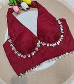 Wine rayon silk blend navratri halter neck blouse