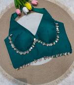 Teal green rayon silk blend navratri halter neck blouse