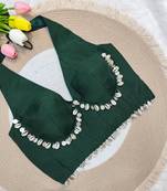 Green rayon silk blend navratri halter neck blouse