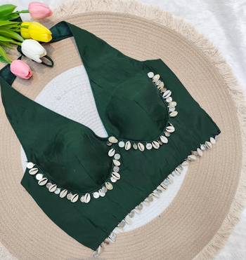 Green rayon silk blend navratri halter neck blouse 2