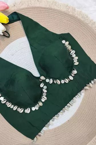 Green rayon silk blend navratri halter neck blouse