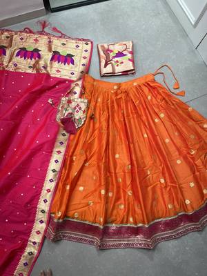 Women Jacquard Silk Paithani Design With Weaving Zari Work Lehenga Choli  6