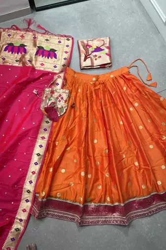 Women Jacquard Silk Paithani Design With Weaving Zari Work Lehenga Choli 