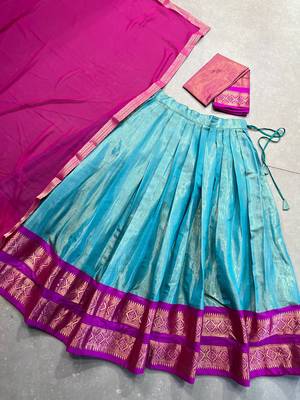 Purple and Blue Kanchipuram Silk Zari Woven Lehenga 7