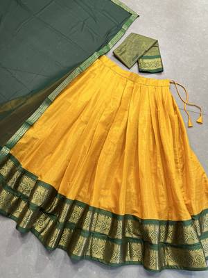 Women Kanchipuram With Weaving Zari Work Lehenga Choli  7