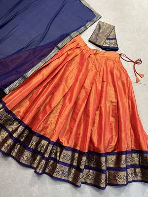 Women Kanchipuram With Weaving Zari Work Lehenga Choli  7
