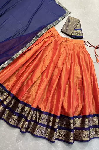 Women Kanchipuram With Weaving Zari Work Lehenga Choli 