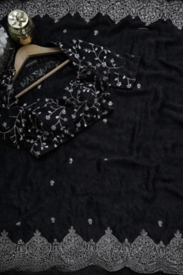 Black Color embroidery And sequence work Chiffon Saree 2
