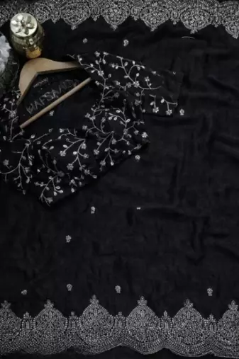 Black Color embroidery And sequence work Chiffon Saree