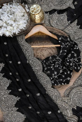 Black Color embroidery And sequence work Chiffon Saree 1