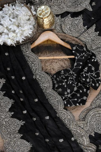 Black embroidery And sequin work Chiffon Saree