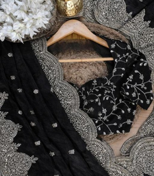 Black Color embroidery And sequence work Chiffon Saree