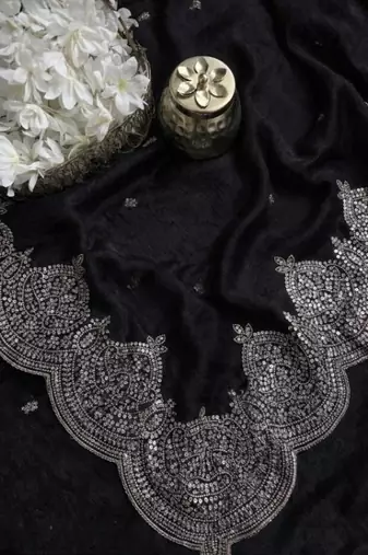 Black Color embroidery And sequence work Chiffon Saree