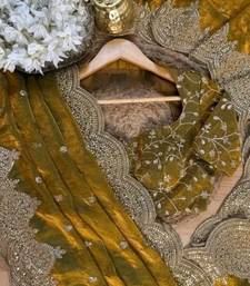 Mustard Color embroidery And sequence work Chiffon Saree