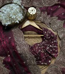 Wine Color embroidery And sequence work Chiffon Saree