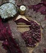 Wine Color embroidery And sequence work Chiffon Saree