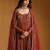 Rust orange embroidered cotton tissue anarkali set