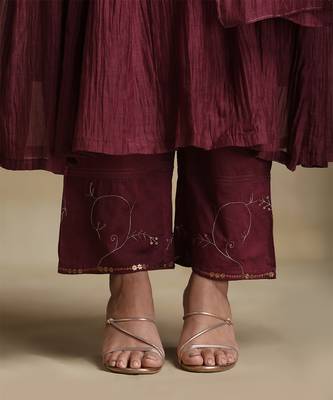 Plum wine embroidered chanderi anarkali set 5