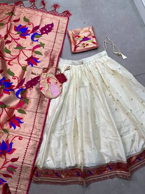 Women Jacquard silk blend Paithani Design With Weaving Zari Work Lehenga Choli  5