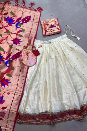 Women Jacquard Silk Paithani Design With Weaving Zari Work Lehenga Choli 