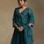 Teal blue embroidered chanderi long kurti set