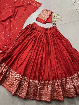 rust red foil print chanderi lehenga choli set 7