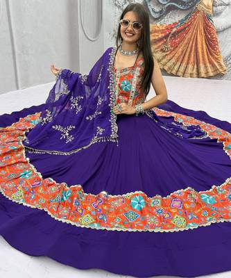 Women's Purple Navratri Chaniya Choli with Kutchi Mirror Work Blouse & Embroidered Dupatta 1