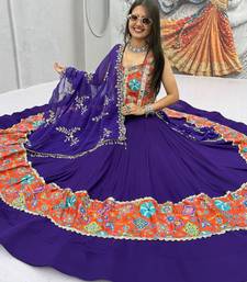 Women's Purple Navratri Chaniya Choli with Kutchi Mirror Work Blouse & Embroidered Dupatta