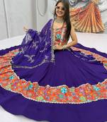 Women's Purple Navratri Chaniya Choli with Kutchi Mirror Work Blouse & Embroidered Dupatta