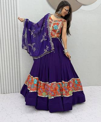 Women's Purple Navratri Chaniya Choli with Kutchi Mirror Work Blouse & Embroidered Dupatta 3